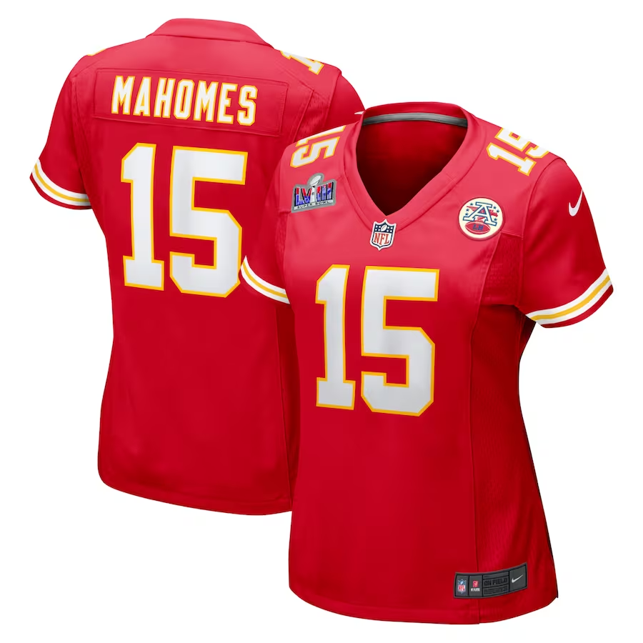 Women's Kansas City Chiefs #15 Patrick Mahomes Red Super Bowl LVIII Patch Limited Stitched Football Jersey(Run Small)